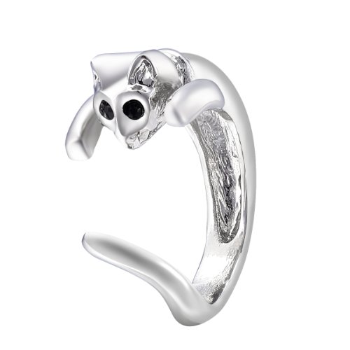 Fashionkey Cute Silver Cat Shaped Ring with Rhinestone Eyes, Adjustable and Resizeable