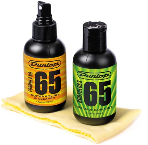 JIM DUNLOP - 6501 System 65 Guitar Polish Kit, pour le nettoyage du corps de la guitare électrique et acoustique, comprend 2 produits Formula65 et 2 chiffons en...