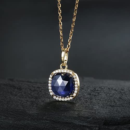 Jupiter Natural Sapphire Gemstone Necklace - 14K Gold Plated Genuine Gemstone Square Pendant Necklace For Ladies & Girls, Natural Birthstone Necklace Jewelry Gifts For Valentine's Day, Birthday Jewelry Gifts #TOP2