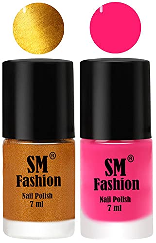 Image of Long Lasting Nail Polish | Nail Paint Combo 7 ml Each) - Set of 2 Golden-Deep Pink