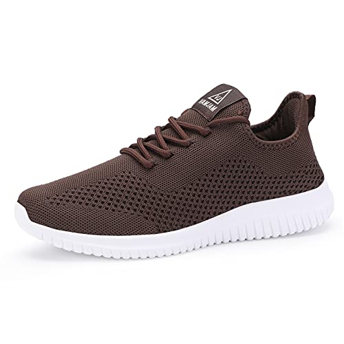 Image of YDB Men's Running Shoes Ultra Lightweight Breathable Walking Shoes Non Slip Athletic Fashion Sneakers Mesh Workout Casual Sports Shoes, Brown015, 9.5