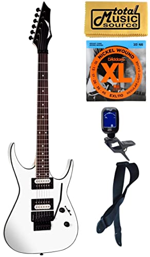 Dean Exile X 6 String Electric Guitar, Floyd, Satin White, Bundle #TOP23