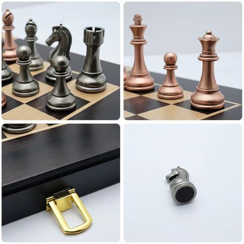 Set clásico de ajedrez metálico retro con tablero plegable miniatura 4