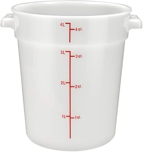 Winco Recipiente redondo de almacenamiento de alimentos resistente, 4 cuartos de galón, color blanco