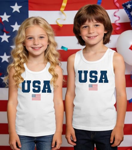 Image of Ithalt Girls 4th of July Tank Top for Kids Boys USA Patriotic Shirt American Flag Tshirt Red White and Blue Sleeveless