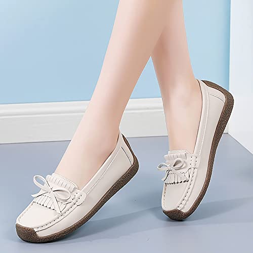 Chaussures plates à pompons doublées d'hiver confortables et élégantes beige