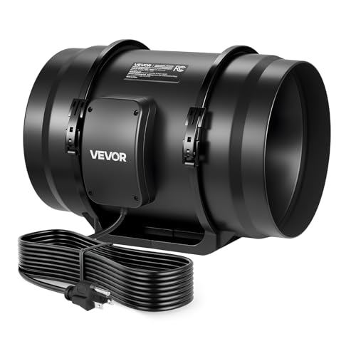 VEVOR Inline Duct Fan, 8-Inch 720 CFM with Power Cord, Quiet AC-Motor Ventilation Exhaust Fan for Cooling Booster, Grow Tents, Hydroponics