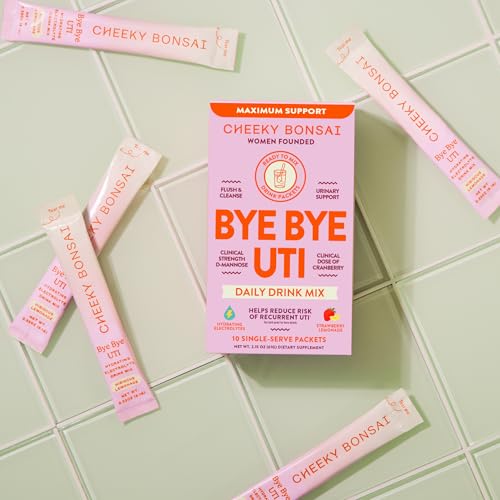 Image of Cheeky Bonsai Bye Bye UTI Drink Mix, D-Mannose & Cranberry, 10 Packets | Urinary Health Support, Electrolyte Hydration, Vitamin C & B6, Strawberry Lemonade Flavor