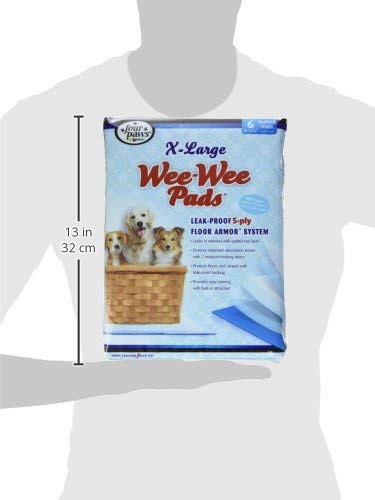 Image of Four Paws Wee-Wee Superior Performance X-Large Dog Pee Pads, 6 Count | Puppy & dog potty training pads, housebreaking supplies, xl puppy pads, pet supplies, 24-hour floor protection, 28 inch x 34 inch