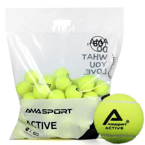 Balles de tennis sans pression AMA SPORT - Fini les balles dégonflées, lot de 60 balles actives