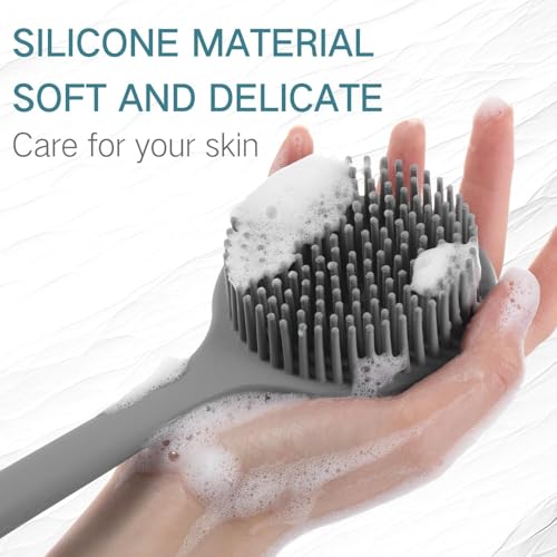 Image of Silicone Bath Brush with Long Handle - Soft Bristles Back Scrubber for Shower | Body Massage - Exfoliating Dirt Removal Brush for Men | Women (LONG BRUSH 2 SET)