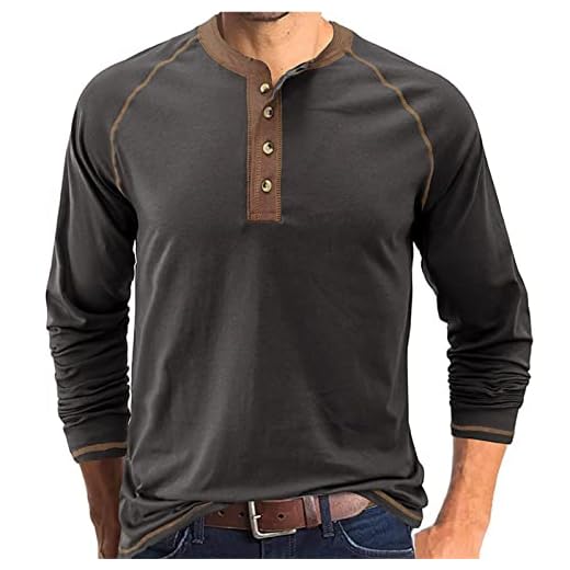 Camisa Henley masculina de manga comprida térmica Henley Top Casual Slim Fit leve 5 botões camisetas, Marrom, P