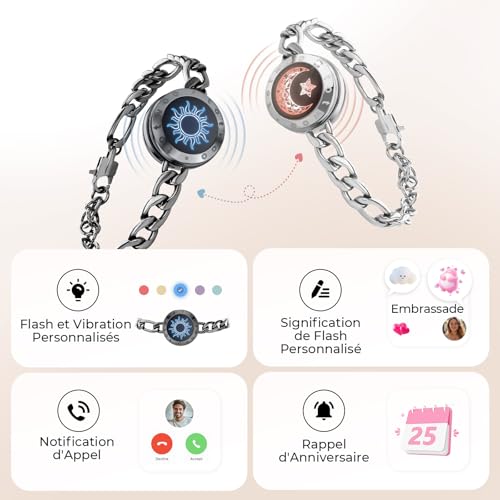 TOTWOO Bracelet Connecté pour Couple Amoureux à Distance, Duo Vibrant – vue 3