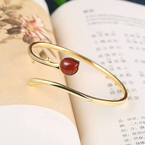 Agate rouge incrustée sur bracelet rose en argent S925 ajustable - 4