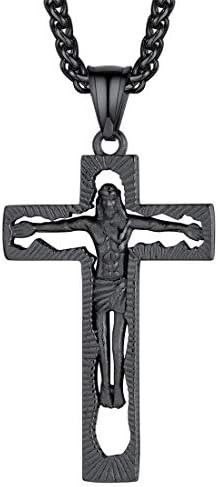 U7 Vintage INRI Jesus Cross Pendant Necklace Bracelet for Men Women, Amulet Christian Jewellery, Engrave Text Available, Adjustable Chain, Come Gift Box