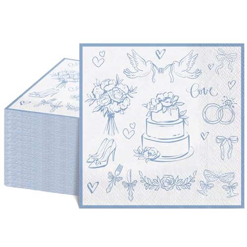 NatNarr 100 Pcs Wedding Napkins Blue and White Engagement Cocktail Napkins Something Blue Bridal Shower Napkin for Bachelorette Party Wedding Bridal Shower