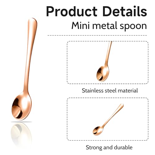 GlamRays 8 Stück Tiny Edelstahl Löffel für Gewürzgläser, Mini Größe 7,5CM, Cute Small Edelstahl Gewürz Löffel für Gewürze, Salz, Fun Little Scoops(Roségold)