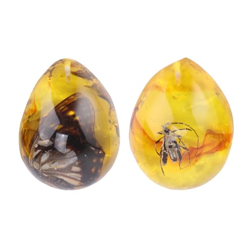 OUNONA Fluorescent Amber Rough Stones Insect Specimens Crystal Pendant Collection