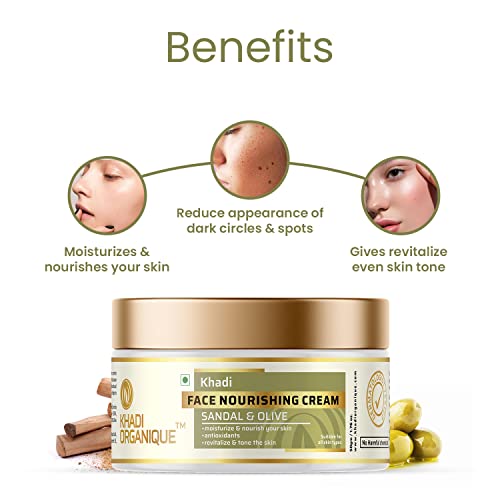 Image of Khadi Organique Sandalwood & Olive Natural Face Moisturizing Nourishing Cream | Reduce Wrinkles & Fine Lines | Suitable for Men & Women of all Skin Types - 50gm