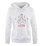 Comedy Shirts - 1312 ACAB - FUCKFINGER - Damen Hoodie - Weiss / Schwarz-Pink Gr. M