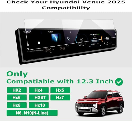 Image of OHAYO Screen Protector for Hyundai Venue 2026 Facelift 12.3 Inch Dual Infotainment & Instrument Cluster | Compatible with HX2 HX4 HX5 HX6 HX6T HX7 HX8 HX10 N6 N10 | 9H Scratch Resistant Military Strength Display Protection Film | Not Tempered Glass