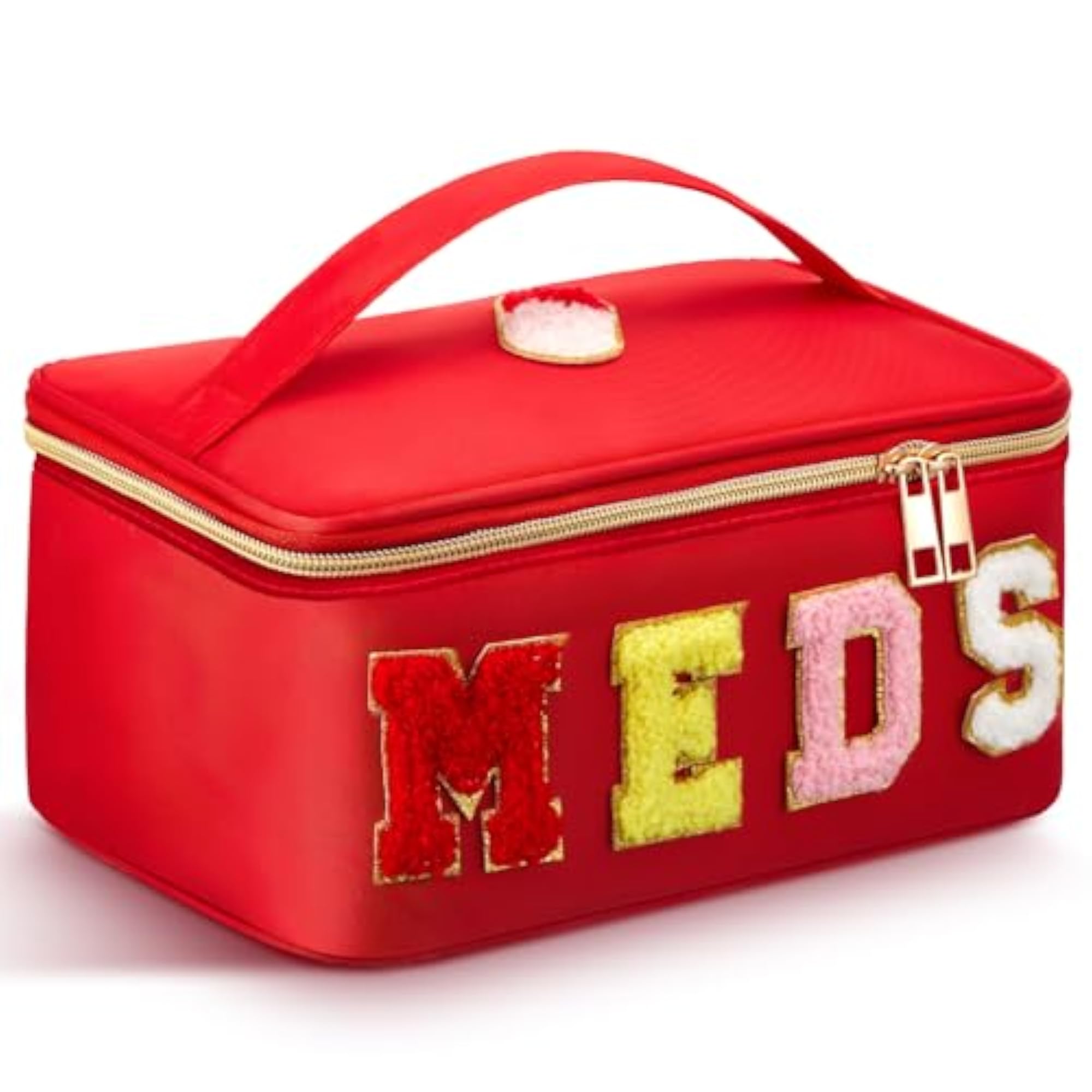 Medicine Bag Clear Travel Case with Chenille, Red