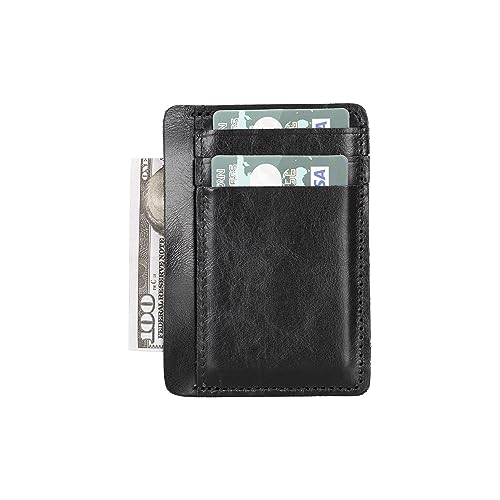 Genuine Leather Minimalist Credit Card Holder, 100% Genuine Leather, Cash Compartments, Luxury Design, ID Window Handmade Card Holder for Men or Women, Front Pocket Wallet (Rustic Black)3
