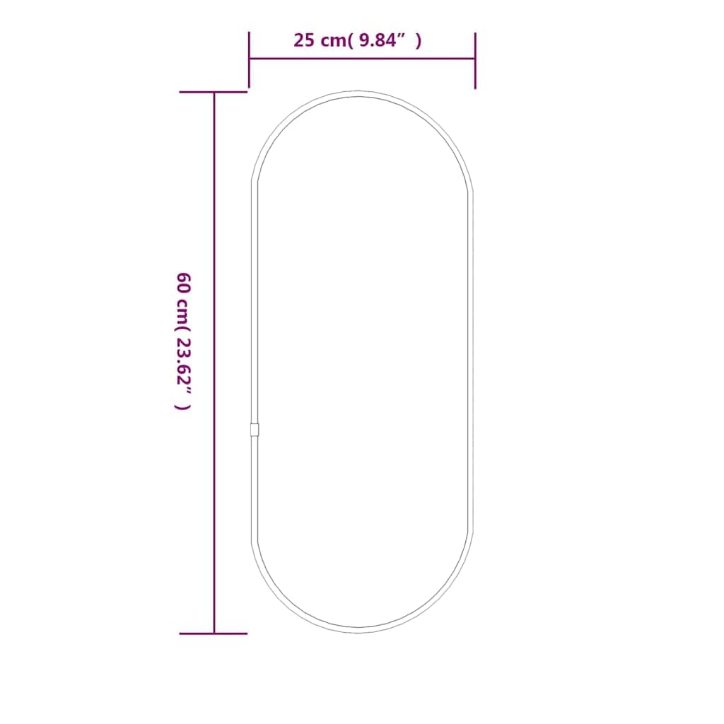 Ovaler Wandspiegel silbern, Glas PVC Rahmen, 60 x 25 cm, für Flur Bad Schlafzimmer Garderobe, klarer Ganzkörper Look, Spiegelbild für Make-up und Rasur