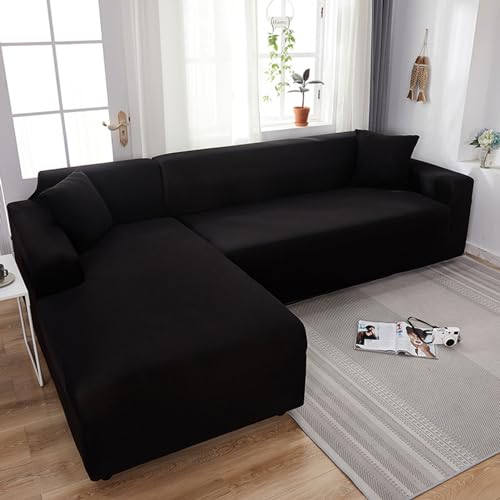 Sofabezug 2/1/3/4 Sitzer, Sofa überzug L U Form Ecksofa Stretch Sofa/Couch überzug, Universal Couchbezug, Sofa Cover Sofa überwurf Sofaschoner (L Form Ecksofa Erfordert Zwei),Schwarz,3 Seater