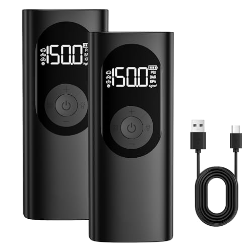 Portable Tire Inflator 150 PSI for Cars - Cordless Rechargeable Air Compressor with Digital Pressure Gauge, Auto Shut-Off & LED Emergency Light, for Home & Roadside Use