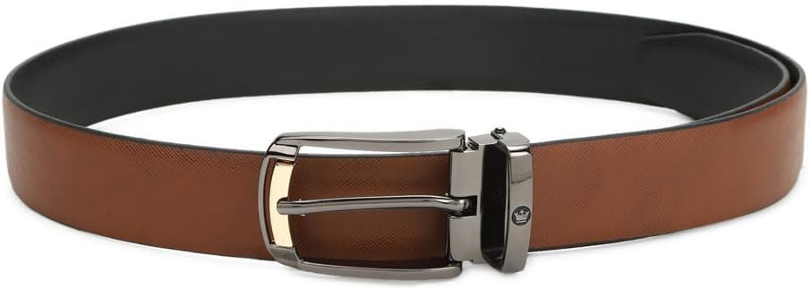Louis Philippe Mens Solid Italian Leather Belt with Two Tone Buckle