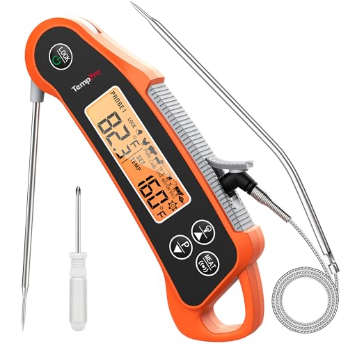 TempPro TP710 Instant Read Thermometer for Cooking, 2-in-1 Meat Thermometer Digital with 2 Probes & 2 Temperature Display, Kitchen Thermometer for Oven, Grilling, Smoker, BBQ (Previously ThermoPro)