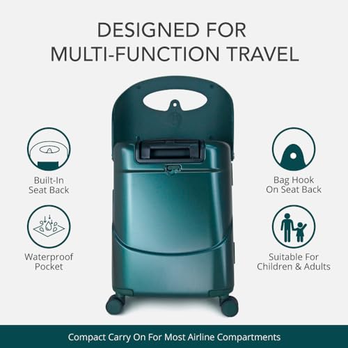 MiaMily 4-Wheel Carry On Luggage with Seat for Kids with Seat Belt, Waterproof Pocket, Adjustable Handle, and Hard Body with 43 Liter Capacity, Forest Green3