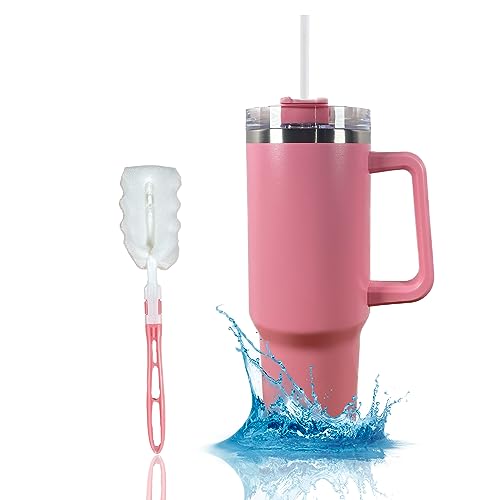 40oz Insulated Mug with lid, starw and Handle, Cleaning Brush for Cleaning, 1200ml Mug for hot and Cold Drinks, Traveling Mug to Keep Drink (Pink)