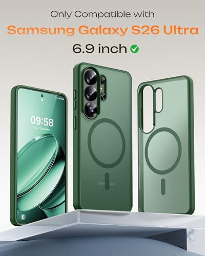 Image of TOCOL for Samsung Galaxy S26 Ultra Case, Compatible with Magsafe, Built-in Magnets, Drop Protection, Slim Translucent Matte for S26 Ultra Phone Case 6.9 inch (Alpine Green)