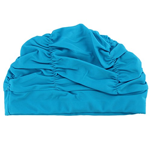 TININNA Gorro de Natación,Respirable Tela De Tela Plisada Flexibles Gorro De Baño Pelo Largo Gorro De Natación Protección para Los Oídos Sombrero De Baño para Hombres/Mujeres(Azúl Claro)