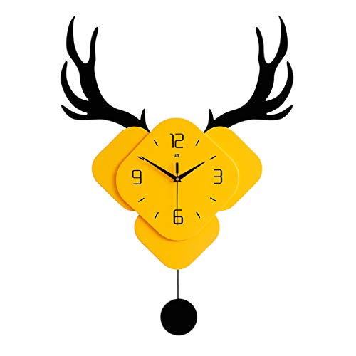 Horloge murale tête de cerf silencieuse sans tic-tac jaune pour dormir et travailler