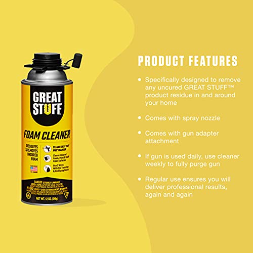 Image of Great Stuff Foam Cleaner | Polyurethane Foam Residue Remover, 12 oz. (12 Pack)