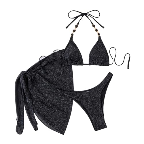 Genérico Bikini Negro Mujer Bikinis Mujer 2024 Tanga Traje de baño Sexy sin Espalda para Mujer, Traje de baño de Piezas, Traje de baño Flash para Vacaciones en Bikini Talla Grande Mujer (Black, L)