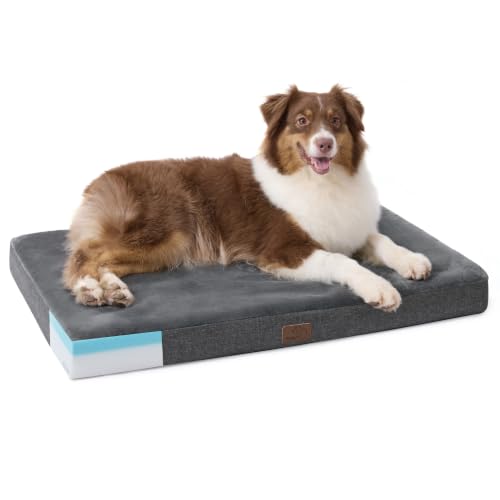 BEDSURE orthopädisches Hundekissen Grosse Hunde, 89x56x8cm, dunkelgrau | waschbares Hundebett mit 2 in 1 Memoryschaum, kuscheliges Hundematte Hundematratze