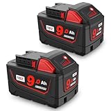 Xinriga 2 Pack 18V 9.0Ah Replacement for Milwaukee M18 Battery 48-11-1820 48-11-1850 48-11-1862 48-11-1828 48-11-1865 48-11-1840 Compatible with Milwaukee 18V Cordless Power Tools