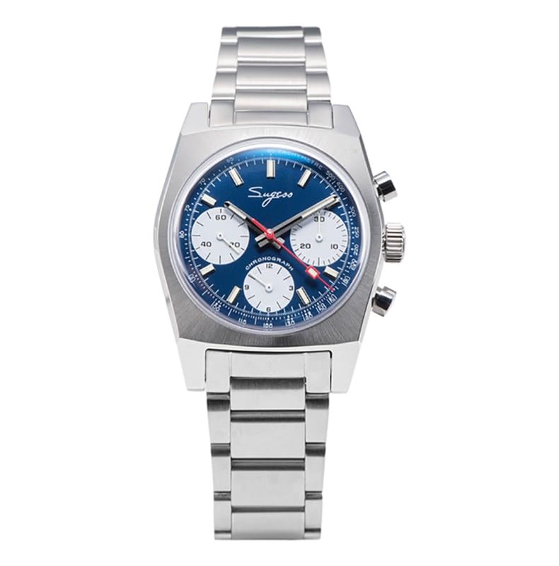 Chronographe mécanique Seestern Sugess Heritage 442 montre homme acier saphir bleu blanc
