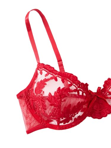 Image of Lilosy Sexy Leaf Floral Embroidered Mesh Sheer Women Underwire Push Up Lingerie Set