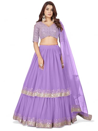 Image of Zeel Clothing Women's Sequins Embroidered Georgette New Semi-stitched Lehenga Choli Set With Dupatta (50666-Womens-Lehenga-Choli-Latest)