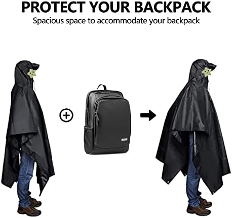 Multifunctional Raincoat Poncho, 3 in 1 Reusable Waterproof Raincoat, Multi-Purpose Rainwear with Carry Pouch for Sunshade Tarp, Tent Ground Sheet, Cycling, Camping, Black