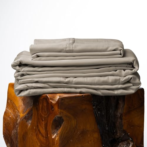 Image of Olive + Crate Tencel Lyocell Eucalyptus Queen Size Sheet Set - Cooling Tencel Sheets for Hot Sleepers with 18 Inch Deep Pocket Fit - Taupe Sand 4-Piece Set