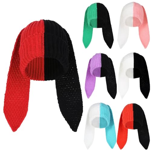 Gorro de punto para mujer, cálido con orejas de conejo, gorro de invierno Kawaii, gorro de color, gorro de invierno, gorro de punto para mujer, gorro de ganchillo, sombreros de invierno, rojo, Talla