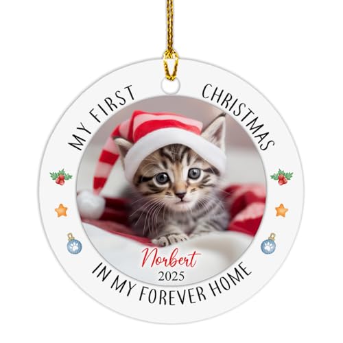 My First Christmas in My Forever Home Ornament, Customized New Cats Ornament 2025, Customized Photo & Name Cat Xmas Ornaments Gift, Personalized Picture Frame My 1st Xmas Cat Keepsake Decor Ornaments