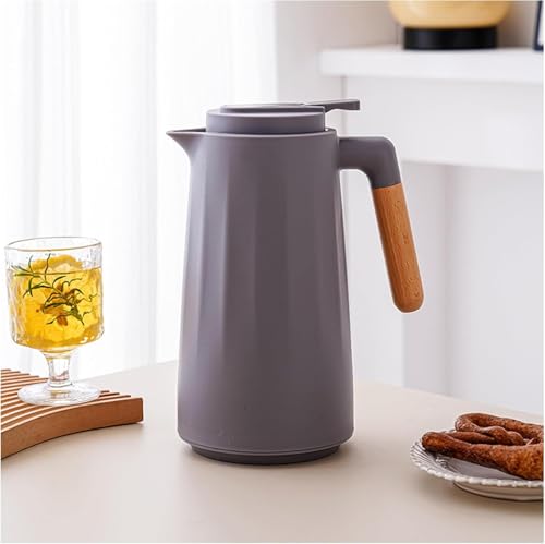 魔法瓶 保温ポット 大容量 家庭用 真空断熱 保温 保冷 卓上ポット コーヒーポット 広口 プッシュ式 オフィス 業務用 旅行用 24時間の長期保温 シルバー ケトル 水筒 保温 保冷 1000ML 魔法びん (グレー)