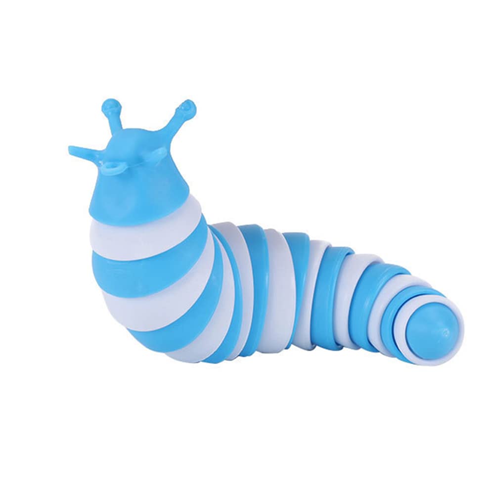 Fidget Slug Toy 2 Pack, Articulated Sensory Stress Relief Toys for Adults Children, Rainbow Autism ADHD Stim Toy, Flexible 3D Decompression Slug Gift for Calming Anxiety (Blue and White Slug)